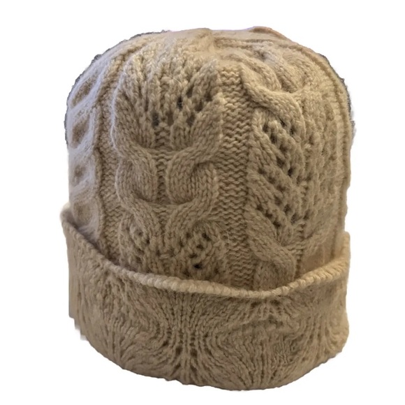 RALPH LAUREN RLL WOOL BLEND CROCHET CAP BEANIE - BEIGE - EUC - Picture 1 of 6